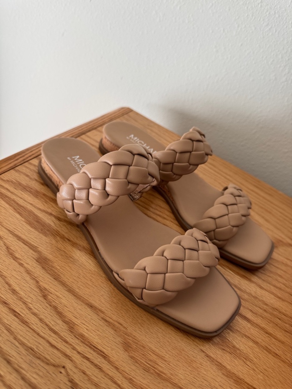 Women’s MICHAEL by Michael Shannon Braided Double-Strap Slide Sandals in Tan US7